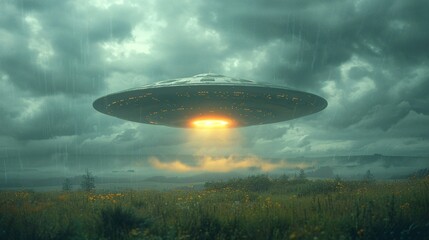 A UFO hovering over a rainy field with glowing lights and misty clouds_upscayl_4x_ultramix_balanced