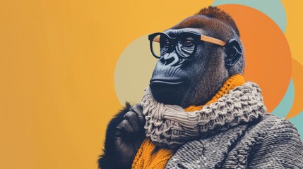 Stylish gorilla with glasses and scarf