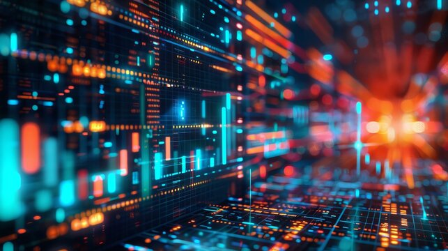 Visual of an array of analytics charts on a virtual touch interface, representing online sales data, bright and clear background with text space