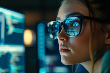 A woman in sunglasses gazes at a screen for entertainment - Powered by Adobe