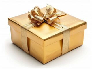 Golden gift box  with ribbon, isolated