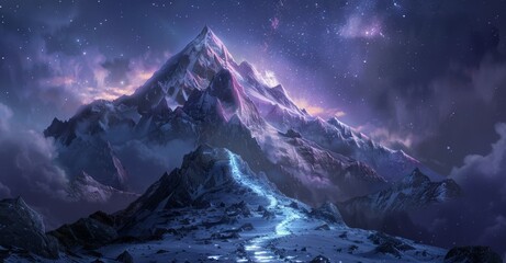 A mountain range with a blue sky and a purple mountain