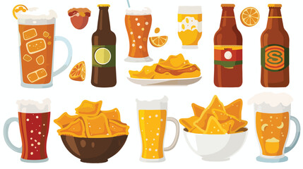 Beer and salty snacks set. Alcohol drinks in bottles