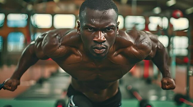 black strongman on the gym fitness room