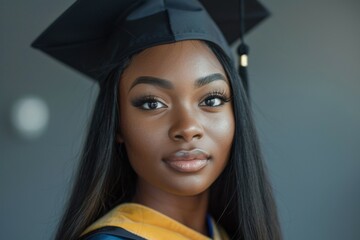 A woman wearing a black graduation cap and gown