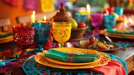 Fototapeta na wymiar Vibrant and festive table decorations to add flair to your Fiesta celebrations