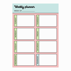 Weekly planner page with reminders. Weekly notes page. Vector illustration.