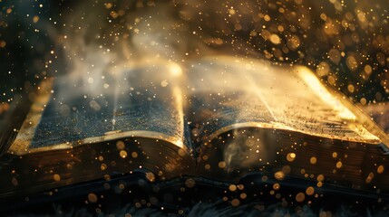 Bible with whimsical dust and bokeh - obrazy, fototapety, plakaty