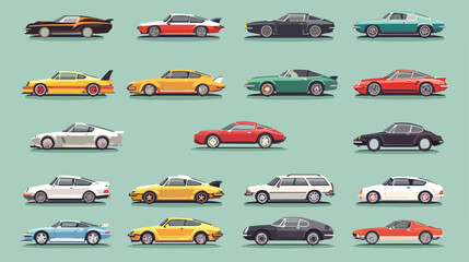 Big set of different models of cars. Vector flat style