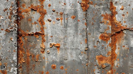 Rusty stains and flaking paint adorn a weathered metal surface, showcasing the inevitable passage of time and corrosion.