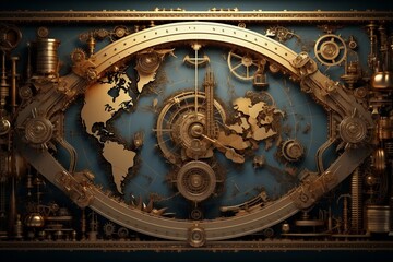 Steampunk World Map with Fictional Continents