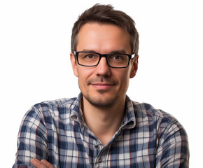 Obraz premium A studio shot of an individual in a plaid shirt and glasses