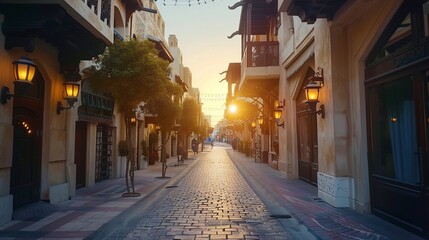 dubai arabic street in the downtown at sunset in the desert