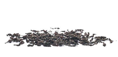 Dry leaves Oolong tea, Camellia sinensis, dark green teas isolated on white, side view
