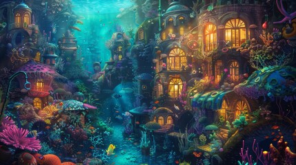 Obraz na płótnie Canvas Underwater Metropolis: A Bustling Coral City Full of Life