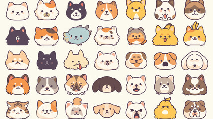 Vector pet friend color line outline icons for apps