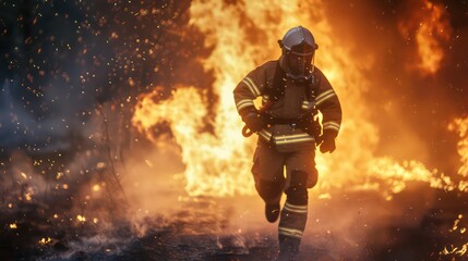 Naklejka premium Firefighter runs to the fire