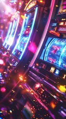 Vibrant casino slot machines with neon lights