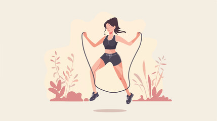 Body positive woman with skipping rope Vector style 