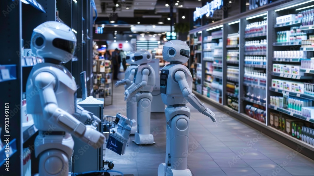 Poster Two Robots Standing in Store