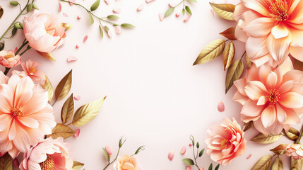 Frame from decorative pink flowers on a pink background. Copy space, greeting card