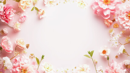 Pink flowers on a pink background. Copy space, greeting card