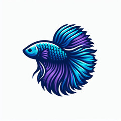 Fototapeta premium Blue Betta fish male icon flowing tail.