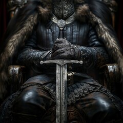 König auf Thron mit Schwert