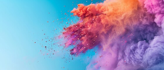 reezing motion of colorful powder exploding on a isolated pastel background Copy space creates an...