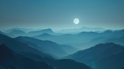 Moon shines over mountains