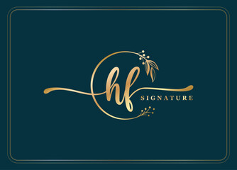 luxury gold signature initial HF logo design isolated leaf and flower