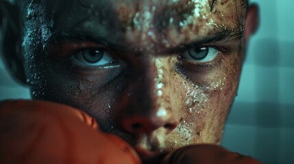 fighter up close, before the fight, lights off generative ai