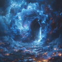 Ein Portal zu einer anderen Dimension, wo die Gesetze der Physik nicht gelten. --stylize 750 Job ID: f6a7b458-1223-49e4-9369-a50fcac48a03