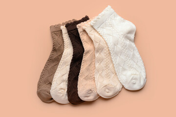 Basic color socks on beige background