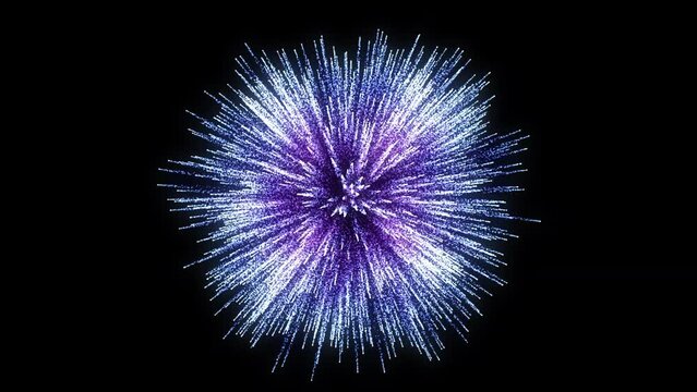 4K Explosion of Bokeh lights. Holiday motion background. Glowing particle abstract. 2160p 60fps. Exploding particles. 3d rendering. Isolated on black effect. 2025 Trend footage. Blue color