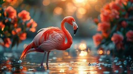 Flamingo Stand in The Water With Beautiful background Nature 4K Wallpaper