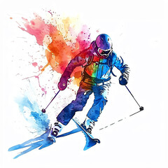 Minimalistic watercolor illustration of ice skating on a white background, cute and comical.