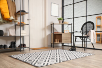 Blurred view of stylish hall with door and chair