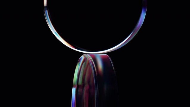 Abstract animation, 3d render of rotating rounded glass shapes, 4k seamless looped video