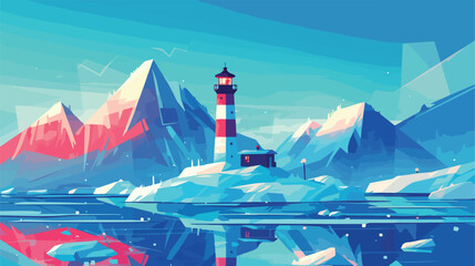 Vector Winter landscape of Lighthouse in the ice ar