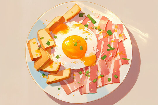 fried egg , bacon and tasted bread for breakfast, Generative Ai