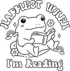 Happiest when Im reading funny frog SVG, Bookish SVG, bookworm svg, funny frog png