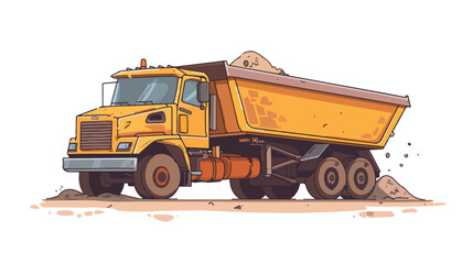 Heavy tipper with a driver and with sand isolated. Vector