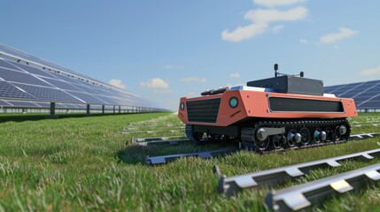 Fototapeta na wymiar Orange and Black Vehicle in Grass Field