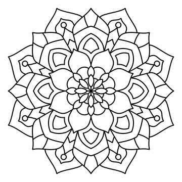 Floral mandala with line. circular shape. botanical nature theme. for coloring book page, decoration, tattoo, wallpaper, background, card, sticker, illustration.