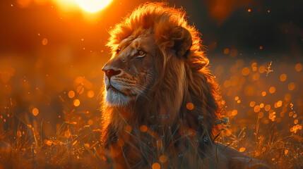 lion in the sunset 4k wallpaper