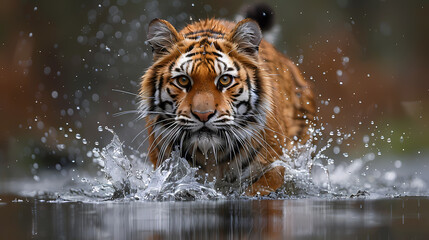 Fototapeta na wymiar tiger in water 4k wallpaper