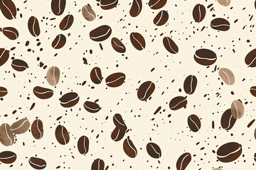 Fototapeta premium A seamless pattern featuring roasted coffee beans over a beige backdrop, perfect for cafes and menu design.