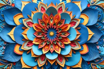 A complex and colorful three dimensional mandala background.