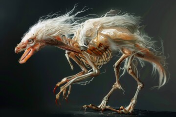 A creature seamlessly transforms from one form to another with fur and bones.